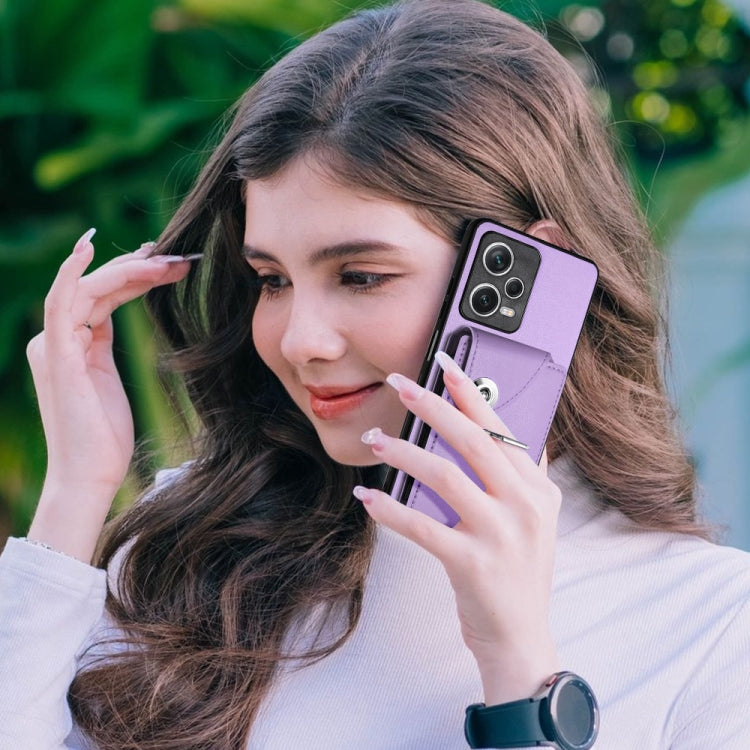 For Xiaomi Redmi Note 12 Pro 5G Global Organ Card Bag Ring Holder PU Phone Case(Purple)