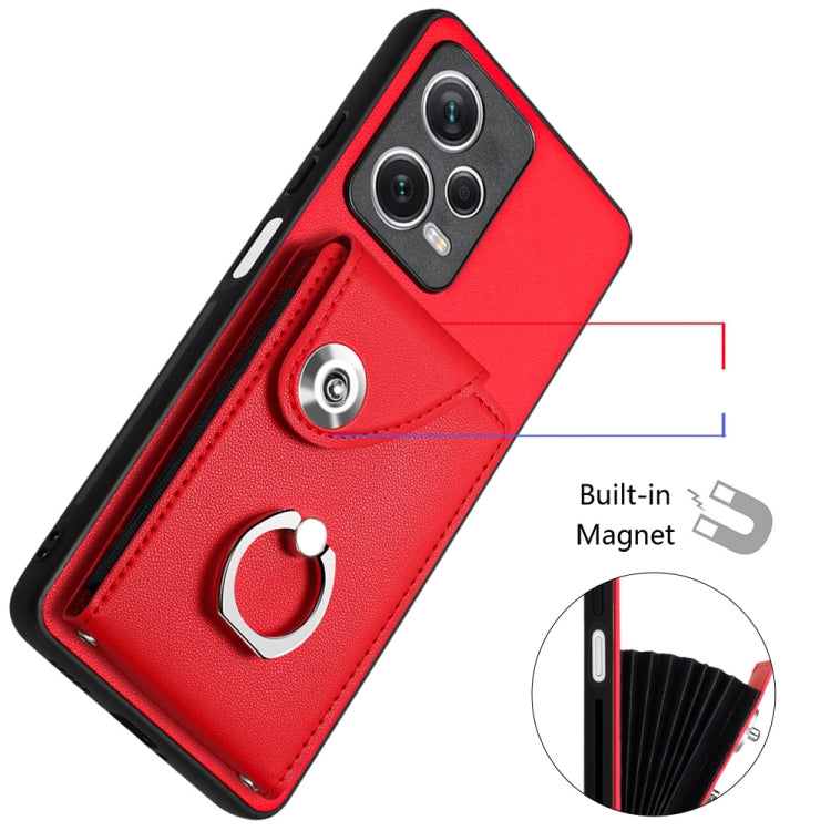 For Xiaomi Redmi Note 12 Pro+ 5G Global Organ Card Bag Ring Holder PU Phone Case(Red)