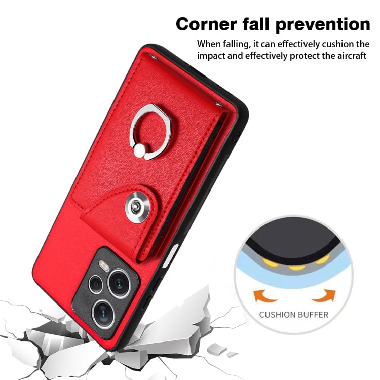 For Xiaomi Redmi Note 12 Pro+ 5G Global Organ Card Bag Ring Holder PU Phone Case(Red)