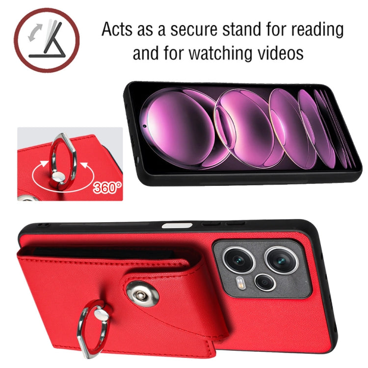 For Xiaomi Redmi Note 12 Pro+ 5G Global Organ Card Bag Ring Holder PU Phone Case(Red)