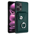 For Xiaomi Poco F5 5G/Redmi Note 12 Turbo Organ Card Bag Ring Holder PU Phone Case(Green) - Xiaomi Cases by PMC TechLife | Online Shopping South Africa | PMC TechLife | Buy Now Pay Later Mobicred