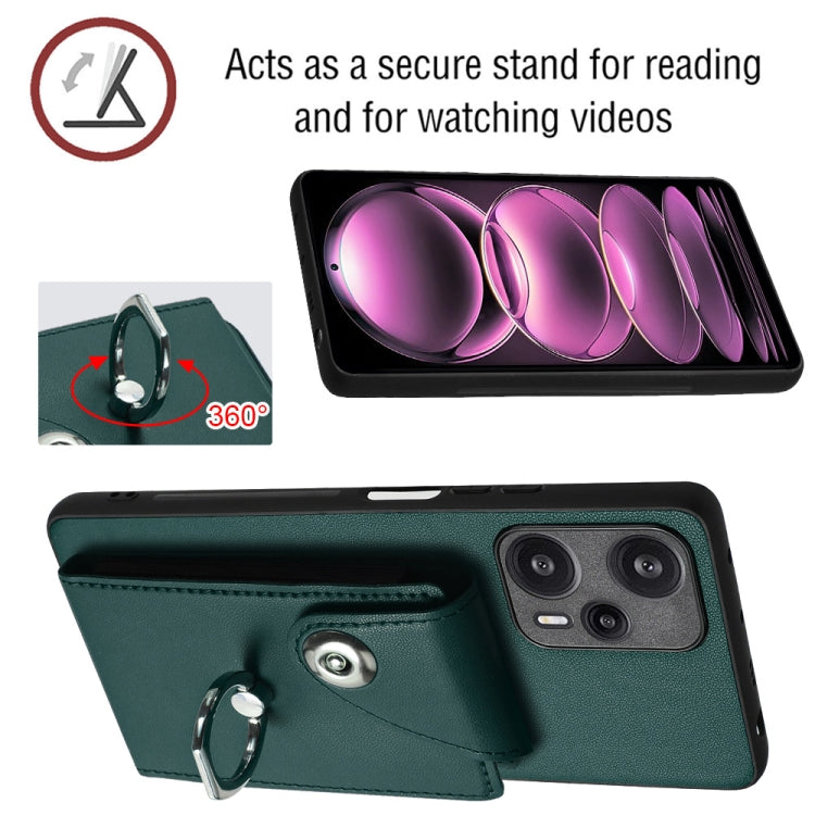 For Xiaomi Poco F5 5G/Redmi Note 12 Turbo Organ Card Bag Ring Holder PU Phone Case(Green)