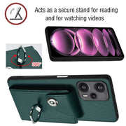 For Xiaomi Poco F5 5G/Redmi Note 12 Turbo Organ Card Bag Ring Holder PU Phone Case(Green)