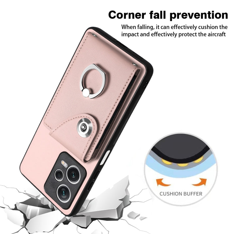 For Xiaomi Poco X5/Redmi Note 12 5G Global Organ Card Bag Ring Holder PU Phone Case(Pink)