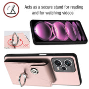 For Xiaomi Poco X5/Redmi Note 12 5G Global Organ Card Bag Ring Holder PU Phone Case(Pink)