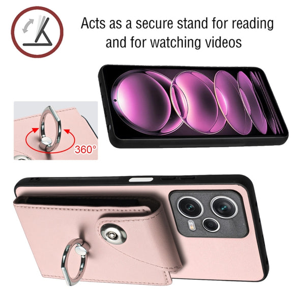 For Xiaomi Poco X5/Redmi Note 12 5G Global Organ Card Bag Ring Holder PU Phone Case(Pink)