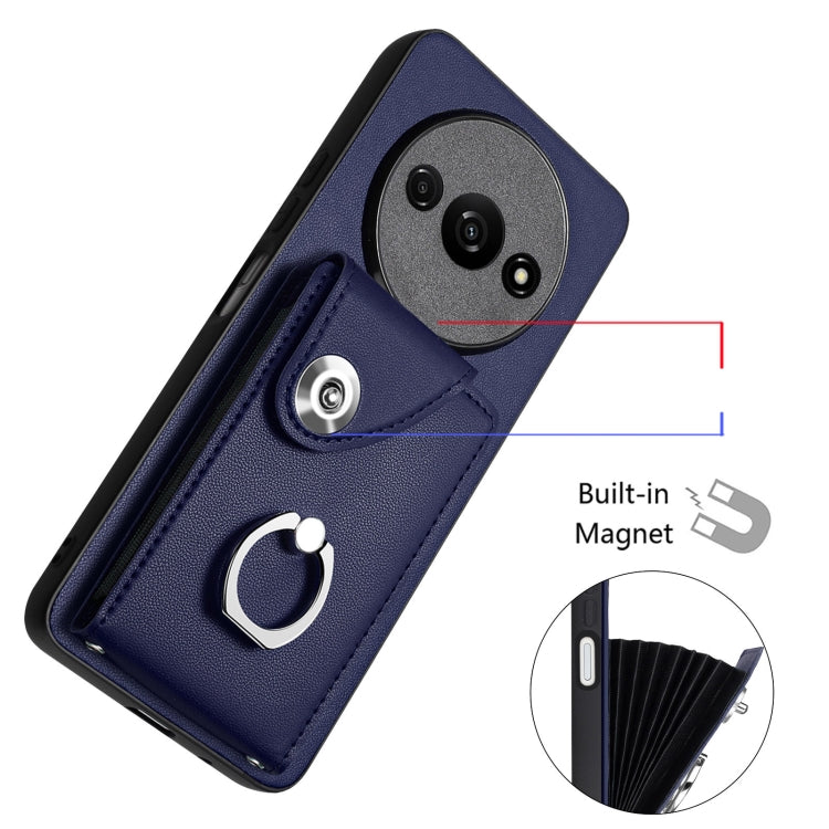 For Xiaomi Redmi A3 4G Organ Card Bag Ring Holder PU Phone Case(Blue)