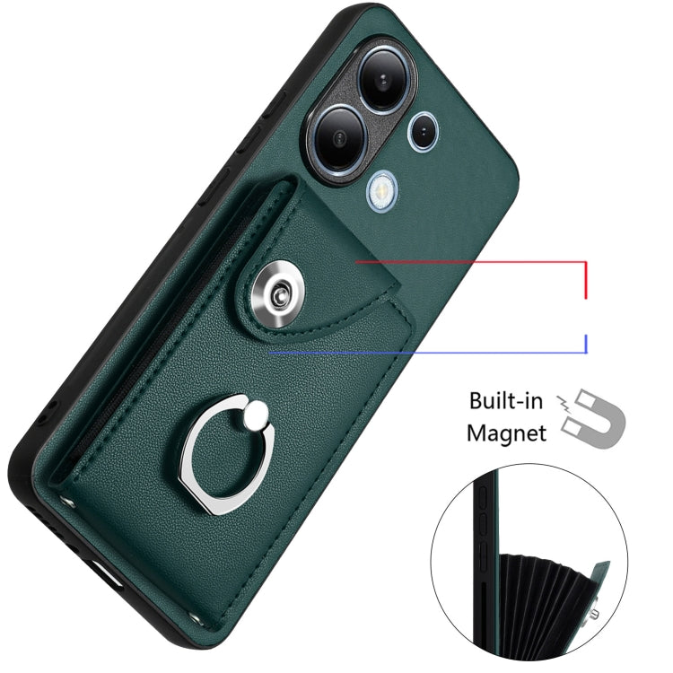 For Xiaomi Redmi Note 13 4G Global Organ Card Bag Ring Holder PU Phone Case(Green)