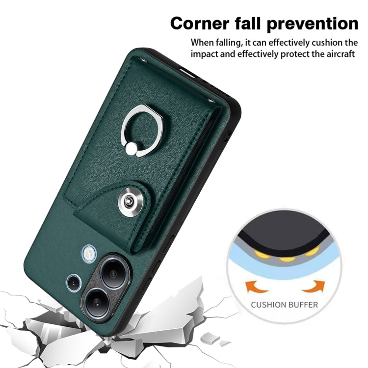 For Xiaomi Redmi Note 13 4G Global Organ Card Bag Ring Holder PU Phone Case(Green)