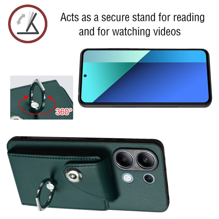 For Xiaomi Redmi Note 13 4G Global Organ Card Bag Ring Holder PU Phone Case(Green)