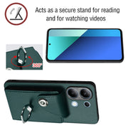For Xiaomi Redmi Note 13 4G Global Organ Card Bag Ring Holder PU Phone Case(Green)