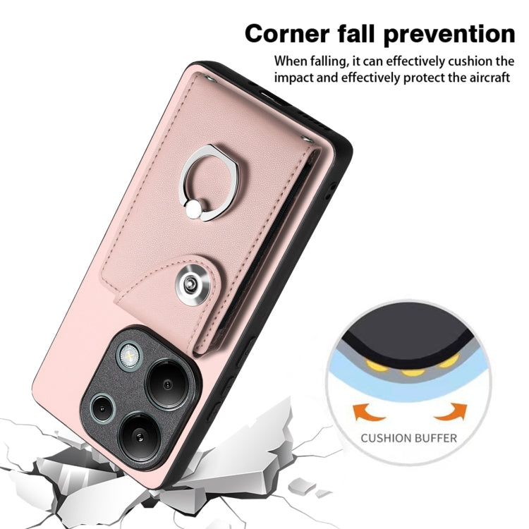 For Xiaomi Redmi Note 13 Pro 4G Global Organ Card Bag Ring Holder PU Phone Case(Pink)