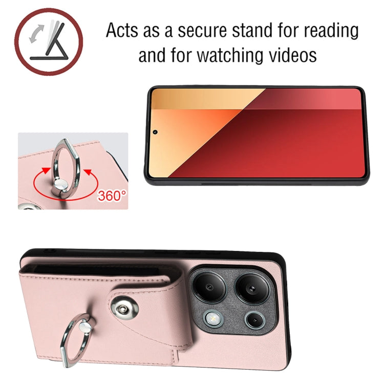 For Xiaomi Redmi Note 13 Pro 4G Global Organ Card Bag Ring Holder PU Phone Case(Pink)