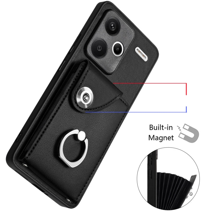 For Xiaomi Redmi Note 13 Pro+ Organ Card Bag Ring Holder PU Phone Case(Black)