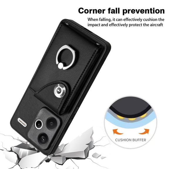For Xiaomi Redmi Note 13 Pro+ Organ Card Bag Ring Holder PU Phone Case(Black)