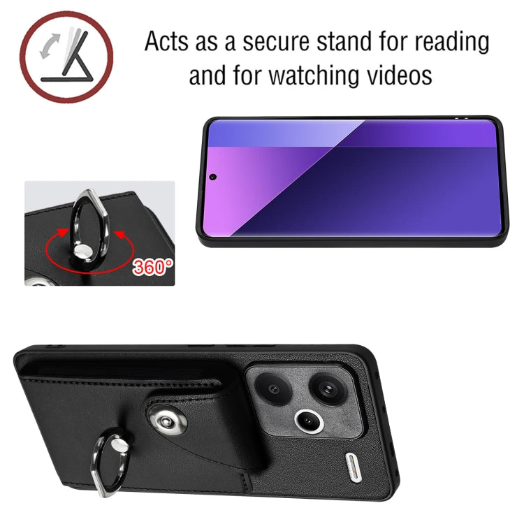 For Xiaomi Redmi Note 13 Pro+ Organ Card Bag Ring Holder PU Phone Case(Black)