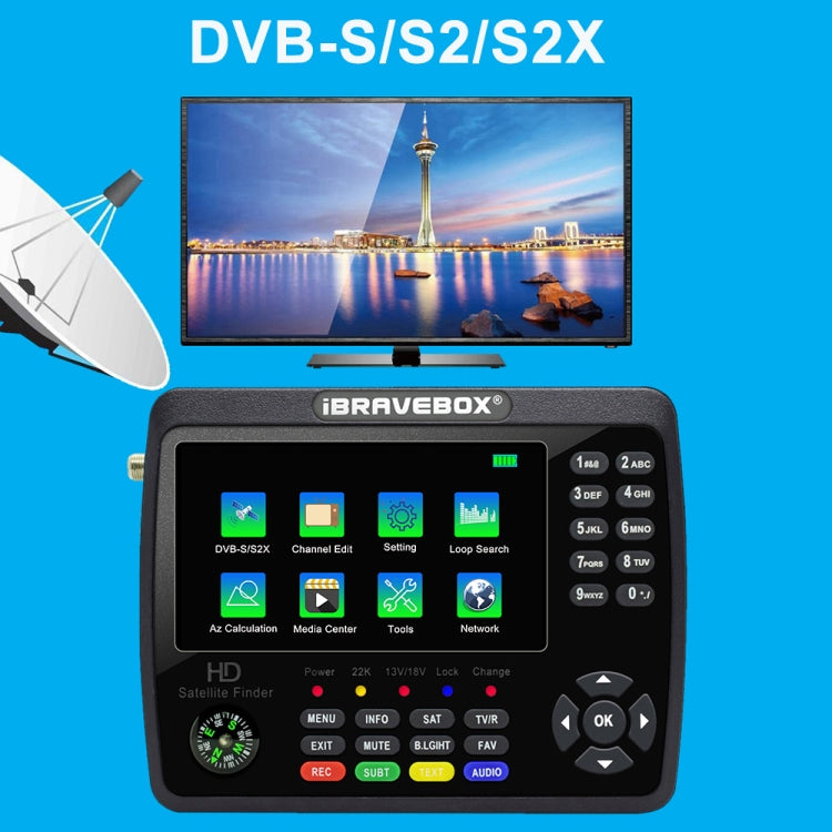 iBRAVEBOX V10 Finder Max 4.3 inch Display Digital Satellite Meter Signal Finder, Support DVB-S/S2/S2X, Plug Type:AU Plug(Black)