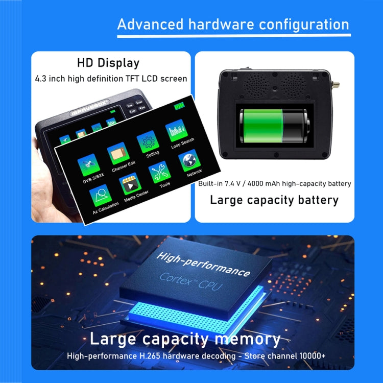 iBRAVEBOX V10 Finder Max 4.3 inch Display Digital Satellite Meter Signal Finder, Support DVB-S/S2/S2X, Plug Type:EU Plug(Black)
