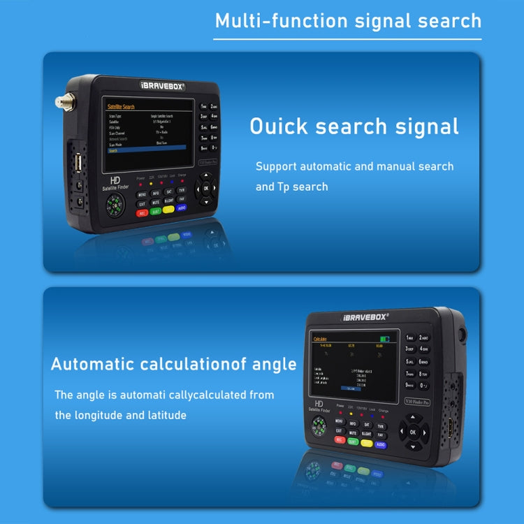 iBRAVEBOX V10 Finder Max 4.3 inch Display Digital Satellite Meter Signal Finder, Support DVB-S/S2/S2X, Plug Type:EU Plug(Black)