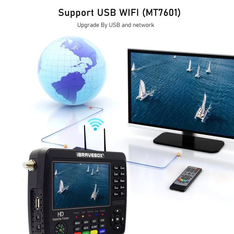 iBRAVEBOX V10 Finder Max 4.3 inch Display Digital Satellite Meter Signal Finder, Support DVB-S/S2/S2X, Plug Type:EU Plug(Black)