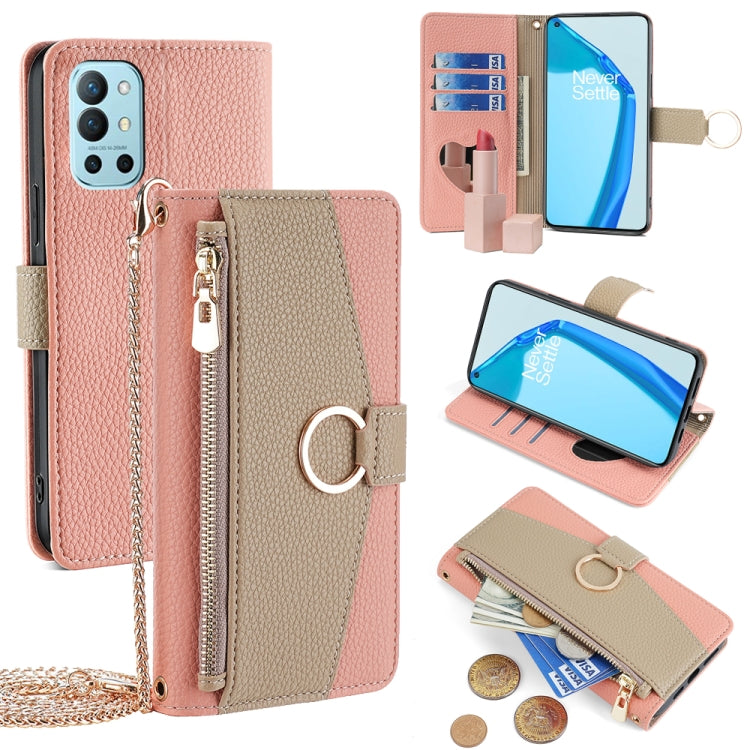 For OnePlus 9R Crossbody Litchi Texture Leather Phone Case(Pink)