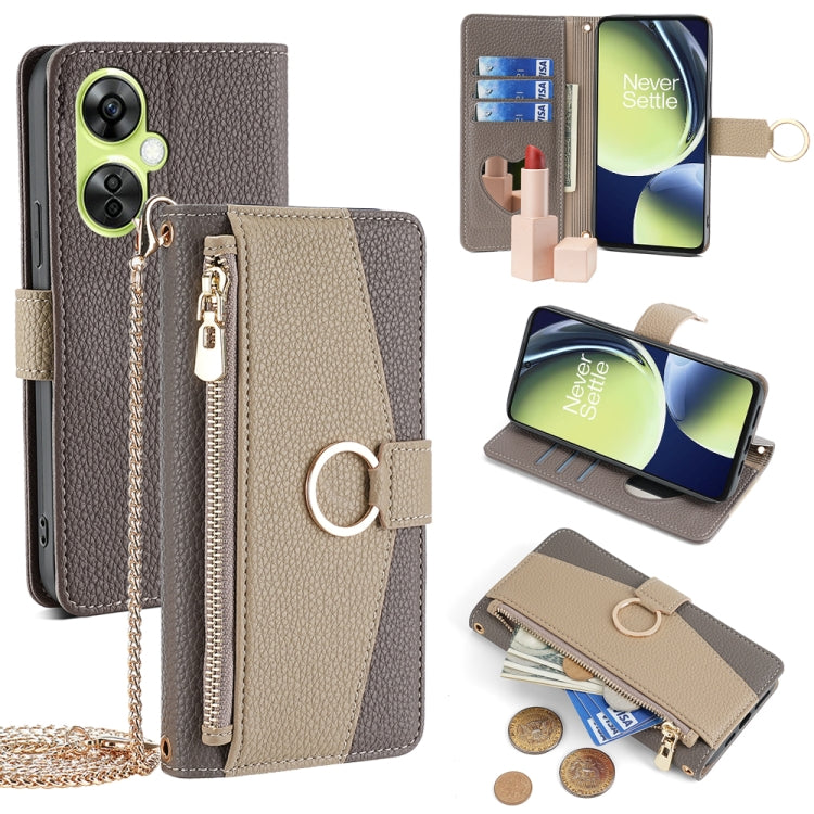 For OnePlus Nord CE 3 Lite  5G Crossbody Litchi Texture Leather Phone Case(Grey)