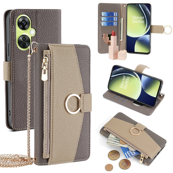 For OnePlus Nord CE 3 Lite  5G Crossbody Litchi Texture Leather Phone Case(Grey)