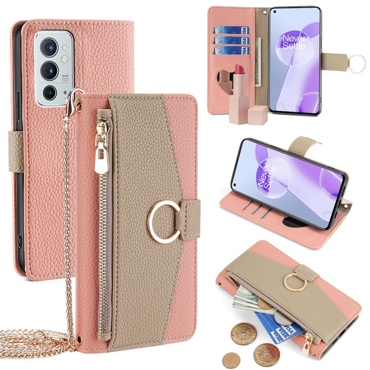 For OnePlus 9RT 5G Crossbody Litchi Texture Leather Phone Case(Pink)