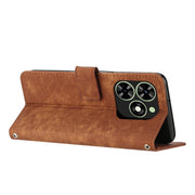 For Tecno Spark Go 2024 / POP 8 Skin Feel Stripe Pattern Leather Phone Case with Long Lanyard(Brown)