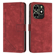 For Tecno Spark Go 2024 / POP 8 Skin Feel Stripe Pattern Leather Phone Case with Lanyard(Red)
