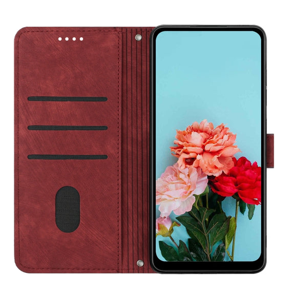 For Tecno Spark Go 2024 / POP 8 Skin Feel Stripe Pattern Leather Phone Case with Lanyard(Red)