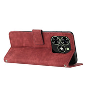 For Tecno Spark Go 2024 / POP 8 Skin Feel Stripe Pattern Leather Phone Case with Lanyard(Red)