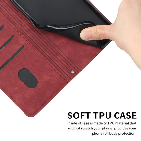 For Tecno Spark Go 2024 / POP 8 Skin Feel Stripe Pattern Leather Phone Case with Lanyard(Red)
