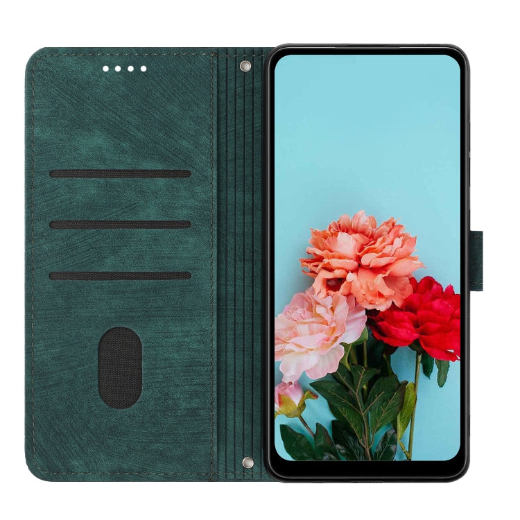 For Tecno Spark Go 2024 / POP 8 Skin Feel Stripe Pattern Leather Phone Case with Long Lanyard(Green)