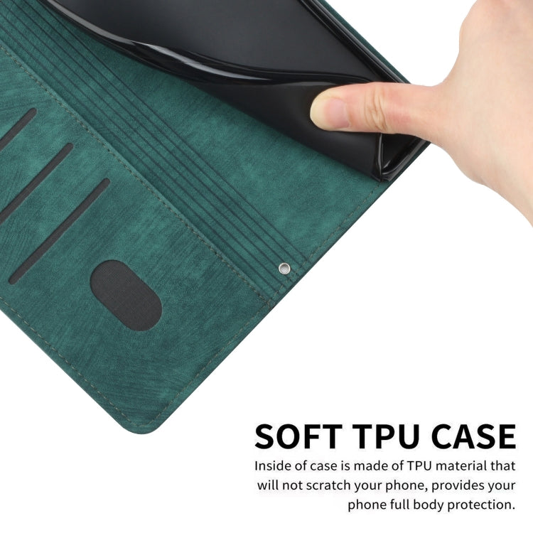For Tecno Spark Go 2024 / POP 8 Skin Feel Stripe Pattern Leather Phone Case with Long Lanyard(Green)