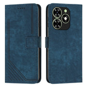 For Tecno Spark Go 2024 / POP 8 Skin Feel Stripe Pattern Leather Phone Case with Lanyard(Blue)