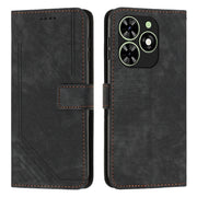 For Tecno Spark Go 2024 / POP 8 Skin Feel Stripe Pattern Leather Phone Case with Long Lanyard(Black)
