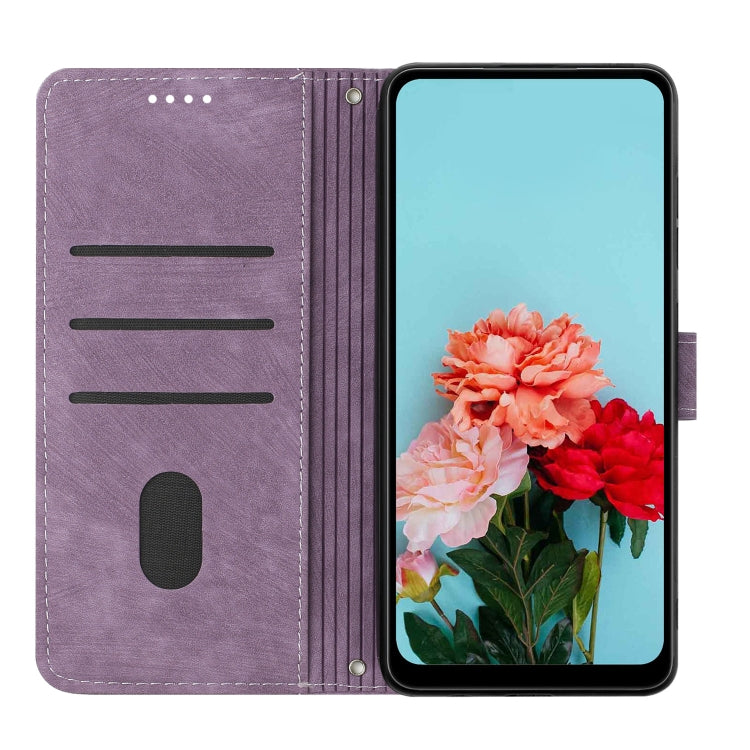 For Tecno Spark Go 2024 / POP 8 Skin Feel Stripe Pattern Leather Phone Case with Long Lanyard(Purple)