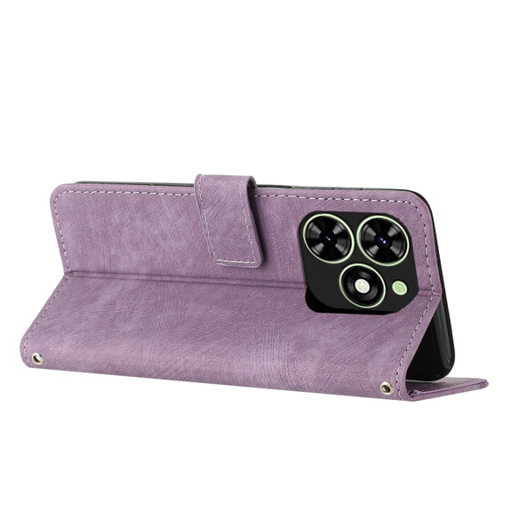 For Tecno Spark Go 2024 / POP 8 Skin Feel Stripe Pattern Leather Phone Case with Long Lanyard(Purple)