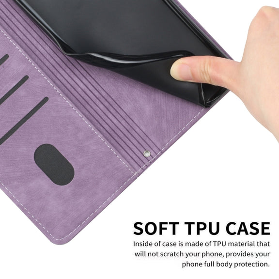 For Tecno Spark Go 2024 / POP 8 Skin Feel Stripe Pattern Leather Phone Case with Long Lanyard(Purple)