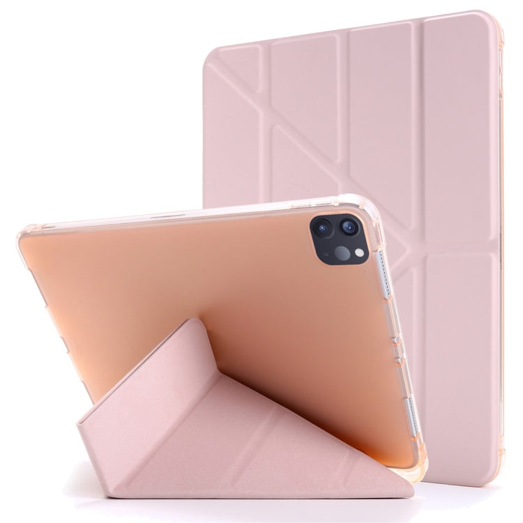 For iPad Air 13 2024 / Pro 12.9 2022 / 2021 Multi-folding TPU Leather Tablet Case with Holder & Pen Slot(Gold)