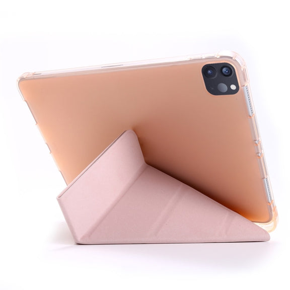For iPad Air 13 2024 / Pro 12.9 2022 / 2021 Multi-folding TPU Leather Tablet Case with Holder & Pen Slot(Gold)