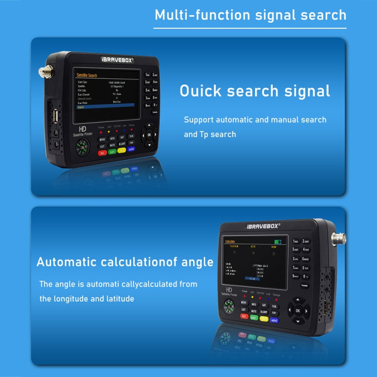 iBRAVEBOX V10 Finder Max+ 4.3 inch Display Digital Satellite Meter Signal Finder, Support DVB-S/S2/S2X AHD, Plug Type:EU Plug(Black)