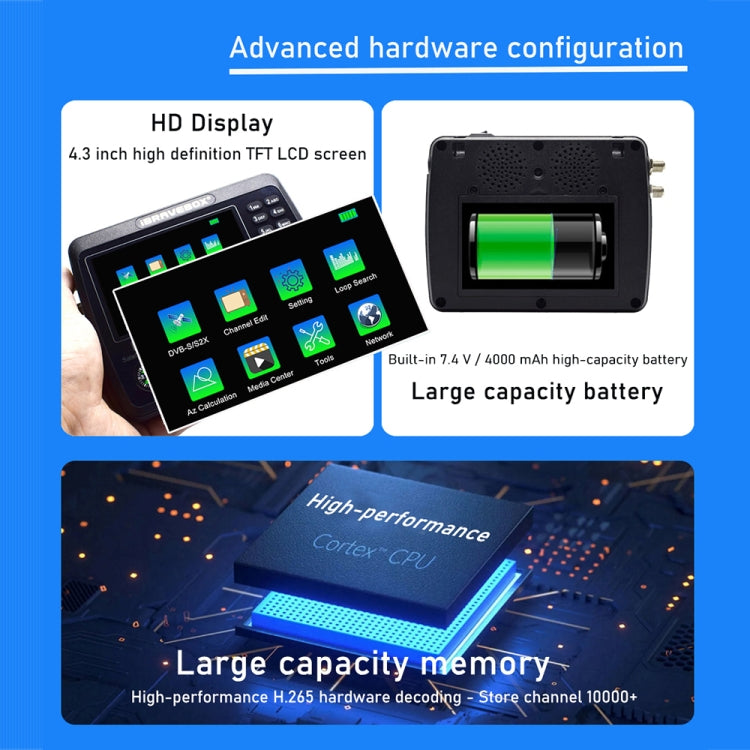 iBRAVEBOX V10 Finder Max+ 4.3 inch Display Digital Satellite Meter Signal Finder, Support DVB-S/S2/S2X AHD, Plug Type:EU Plug(Black)