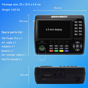 iBRAVEBOX V10 Finder Pro 4.3 inch Display Digital Satellite Meter Signal Finder, Support DVB-S/S2/S2X/T/T2/C, Plug Type:EU Plug(Black)