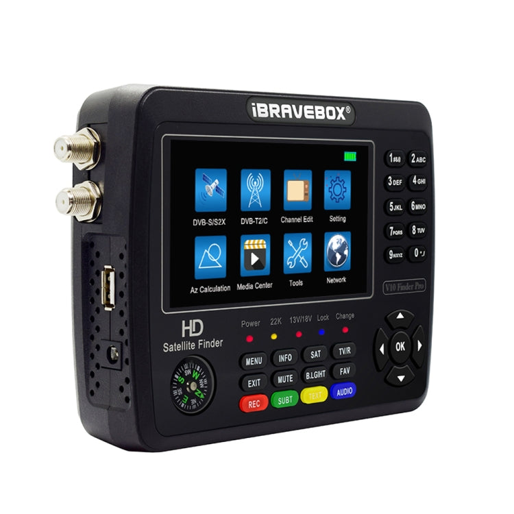 iBRAVEBOX V10 Finder Pro 4.3 inch Display Digital Satellite Meter Signal Finder, Support DVB-S/S2/S2X/T/T2/C, Plug Type:US Plug(Black)