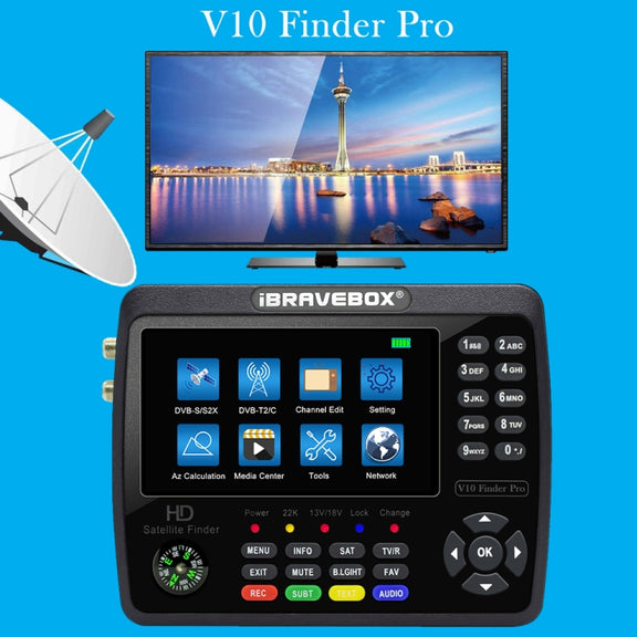 iBRAVEBOX V10 Finder Pro 4.3 inch Display Digital Satellite Meter Signal Finder, Support DVB-S/S2/S2X/T/T2/C, Plug Type:US Plug(Black)