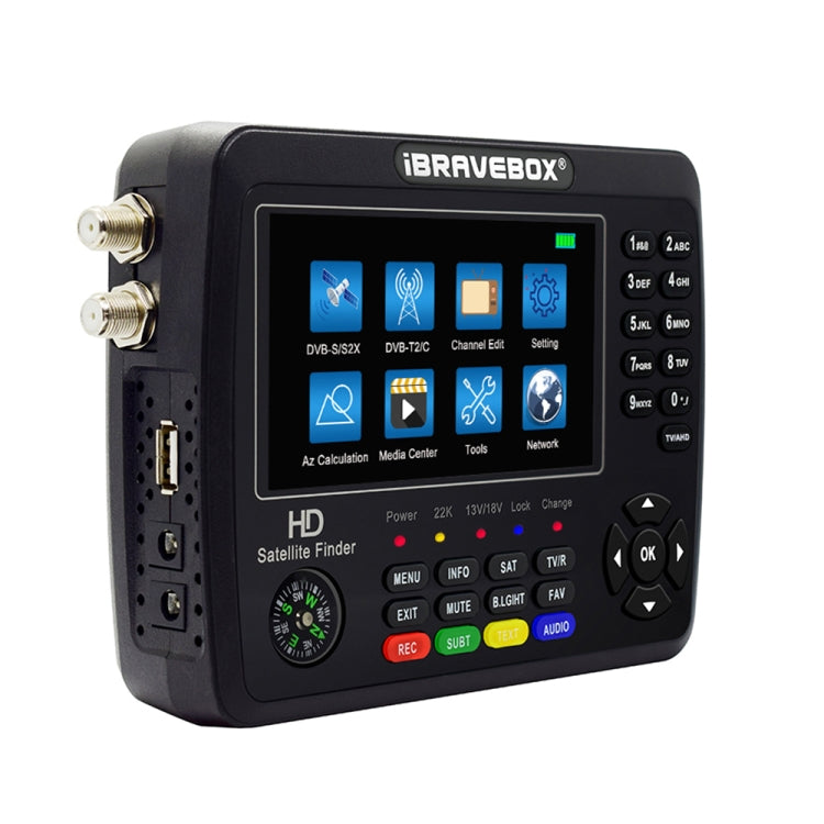 iBRAVEBOX V10 Finder Pro+ 4.3 inch Display Digital Satellite Meter Signal Finder, Support DVB-S/S2/S2X/T/T2/C AHD, Plug Type:EU Plug(Black)