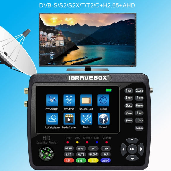 iBRAVEBOX V10 Finder Pro+ 4.3 inch Display Digital Satellite Meter Signal Finder, Support DVB-S/S2/S2X/T/T2/C AHD, Plug Type:AU Plug(Black)