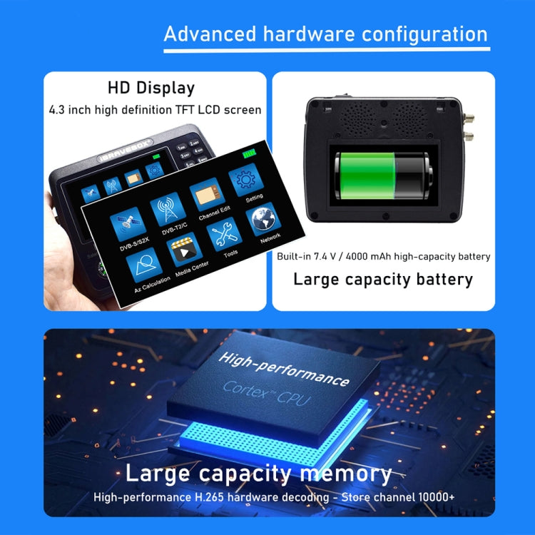 iBRAVEBOX V10 Finder Pro+ 4.3 inch Display Digital Satellite Meter Signal Finder, Support DVB-S/S2/S2X/T/T2/C AHD, Plug Type:EU Plug(Black)